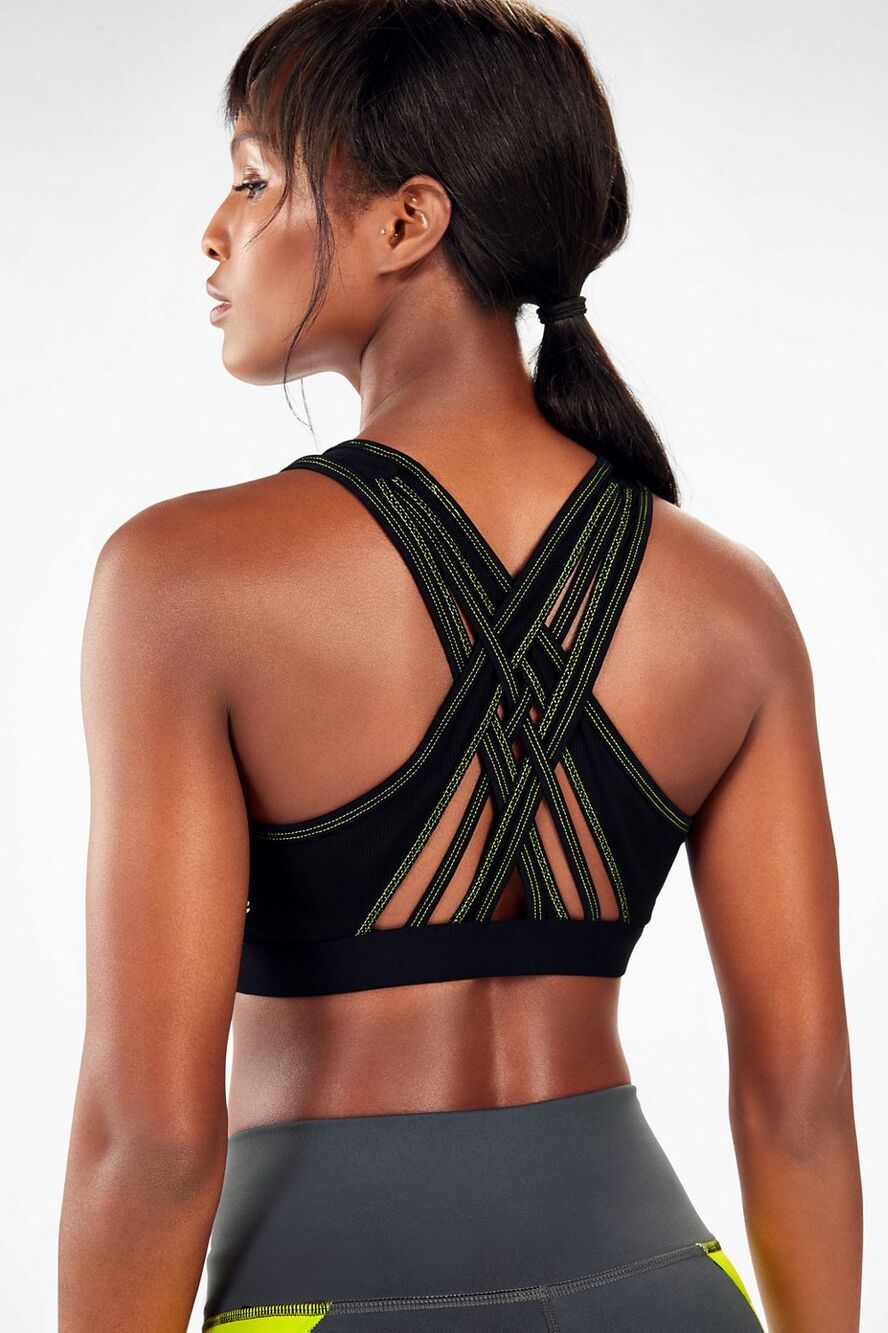 Fabletics Black Citron Faye High Impact Strappy Athletic Sports Bra Size Small